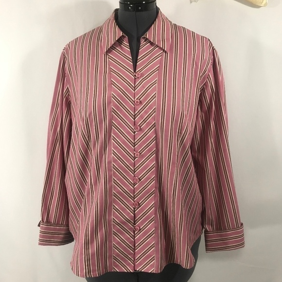 *4/$20* VanHeusen Long Sleeve Stripe Button Up Top - Picture 1 of 8